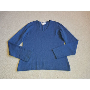 Womens Sweater-KEIRA-blue 100% 2-ply cashmere pullover Vneck Old Money Classic-M
